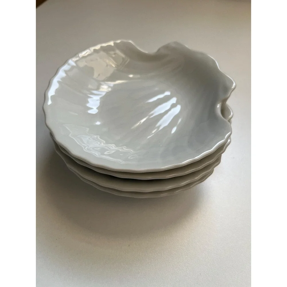 Set of 4 Clam scallop shell porcelain dishes Coastal